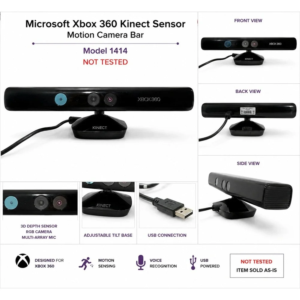 Microsoft Xbox‎ 360 Kinect Sensor Motion Camera Bar Model 1414 Black Not Tested